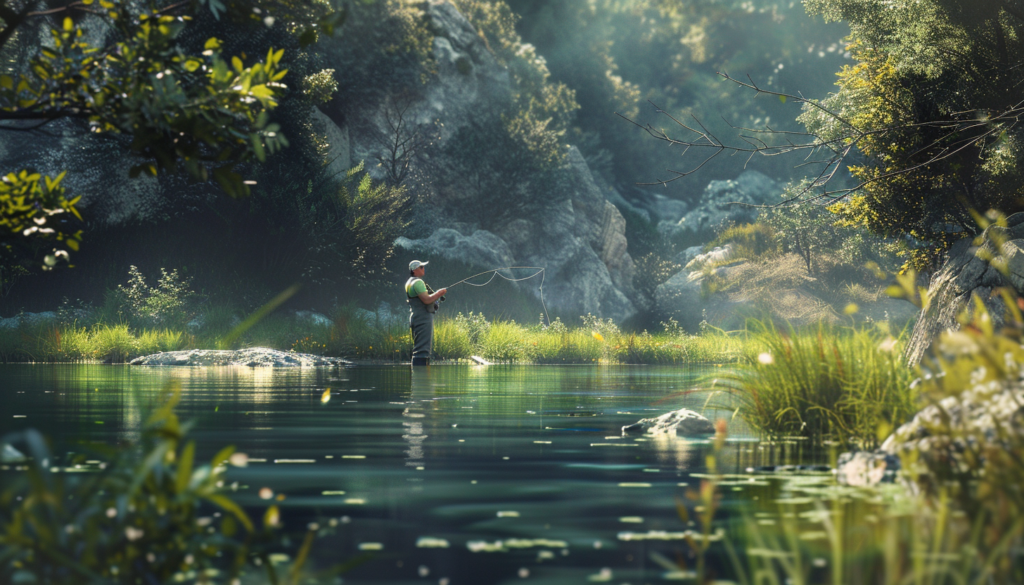 Man flyfishing in a lake