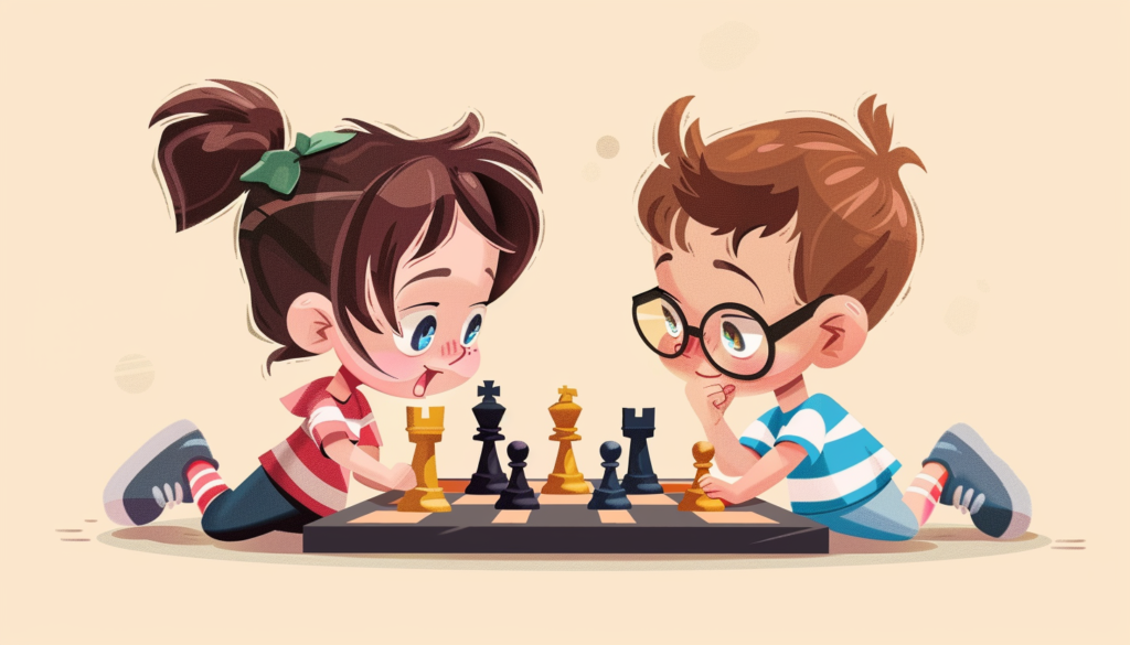 Cartoon of kids playing chess